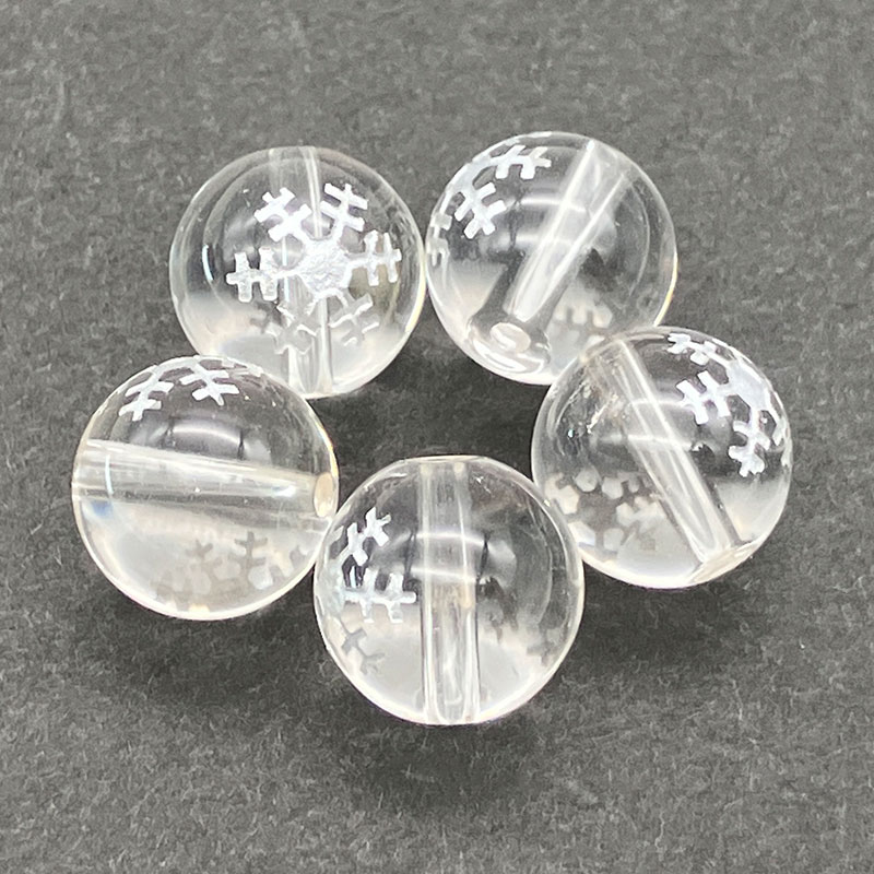 彫パーツ水晶 10mm 5個セット(雪の結晶/玉) No,3806