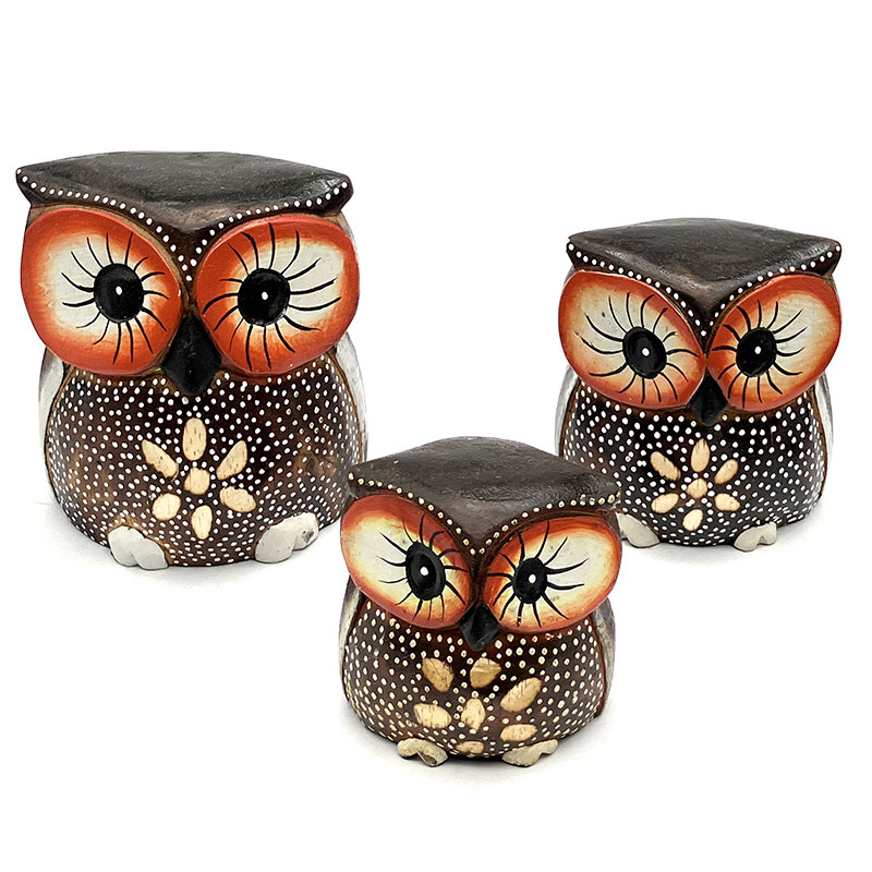 フクロウ　３セット（木製）No,4258