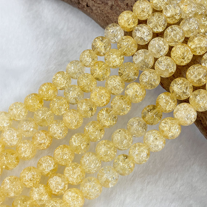 連ビーズ クラック水晶合成（イエロー）　8ｍｍ