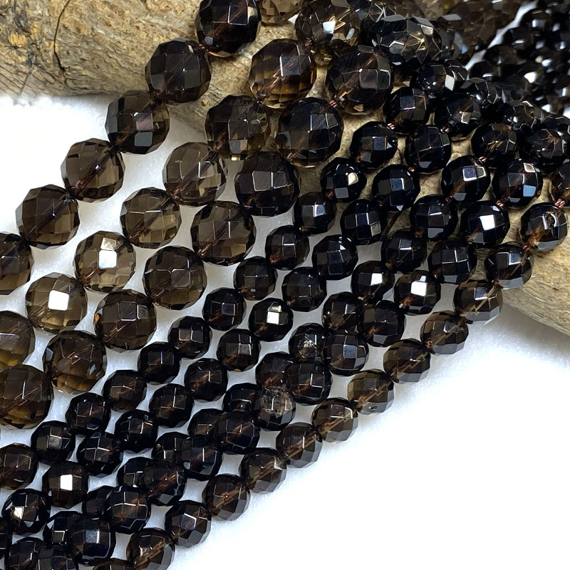連ビーズ スモーキークォーツ64面カット