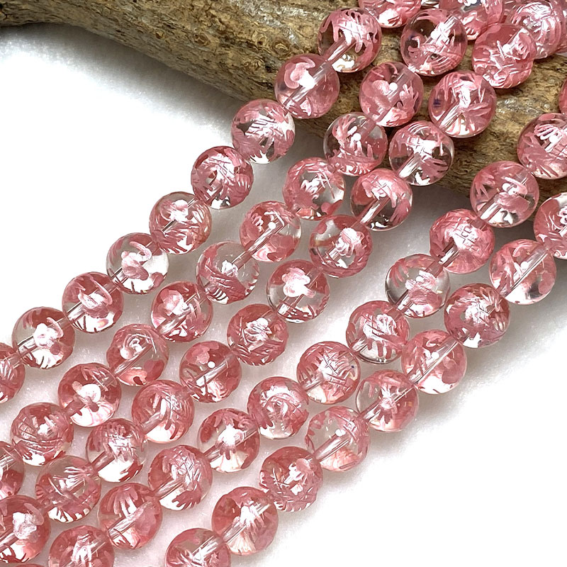 水晶龍彫ビーズ（ピンク）