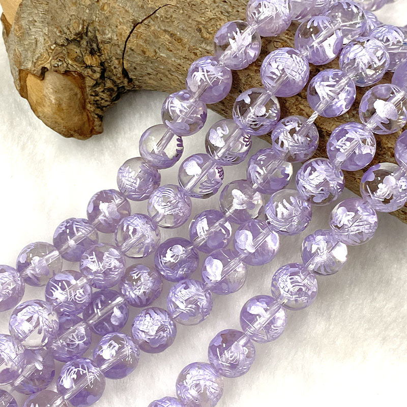 水晶龍彫ビーズ（パープル）