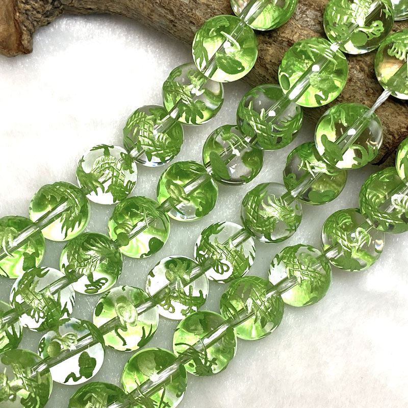 水晶龍彫ビーズ（グリーン）