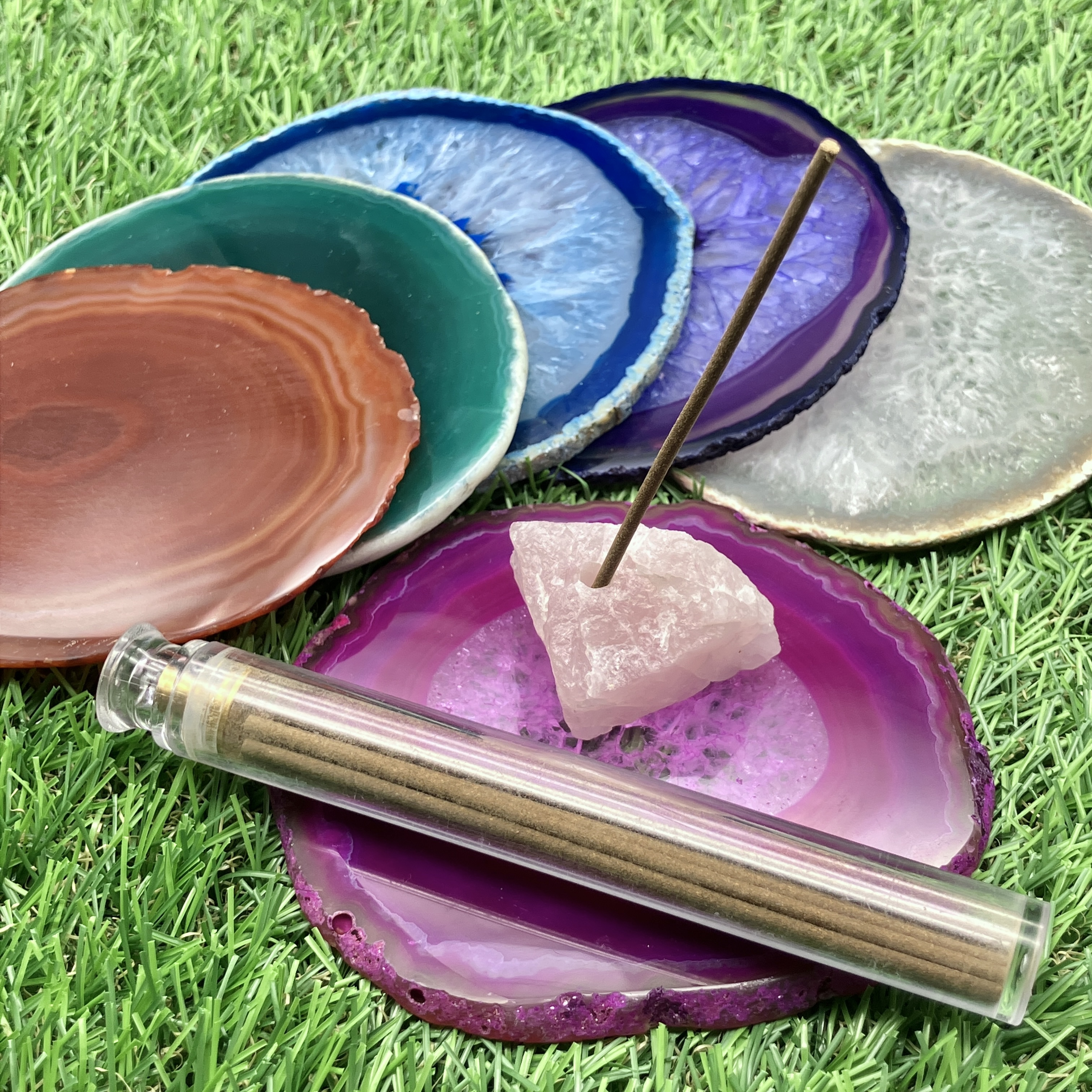 【SPOT SALE】選べるメノウ薄板＋香立て＋ホワイトセージインセンス セット