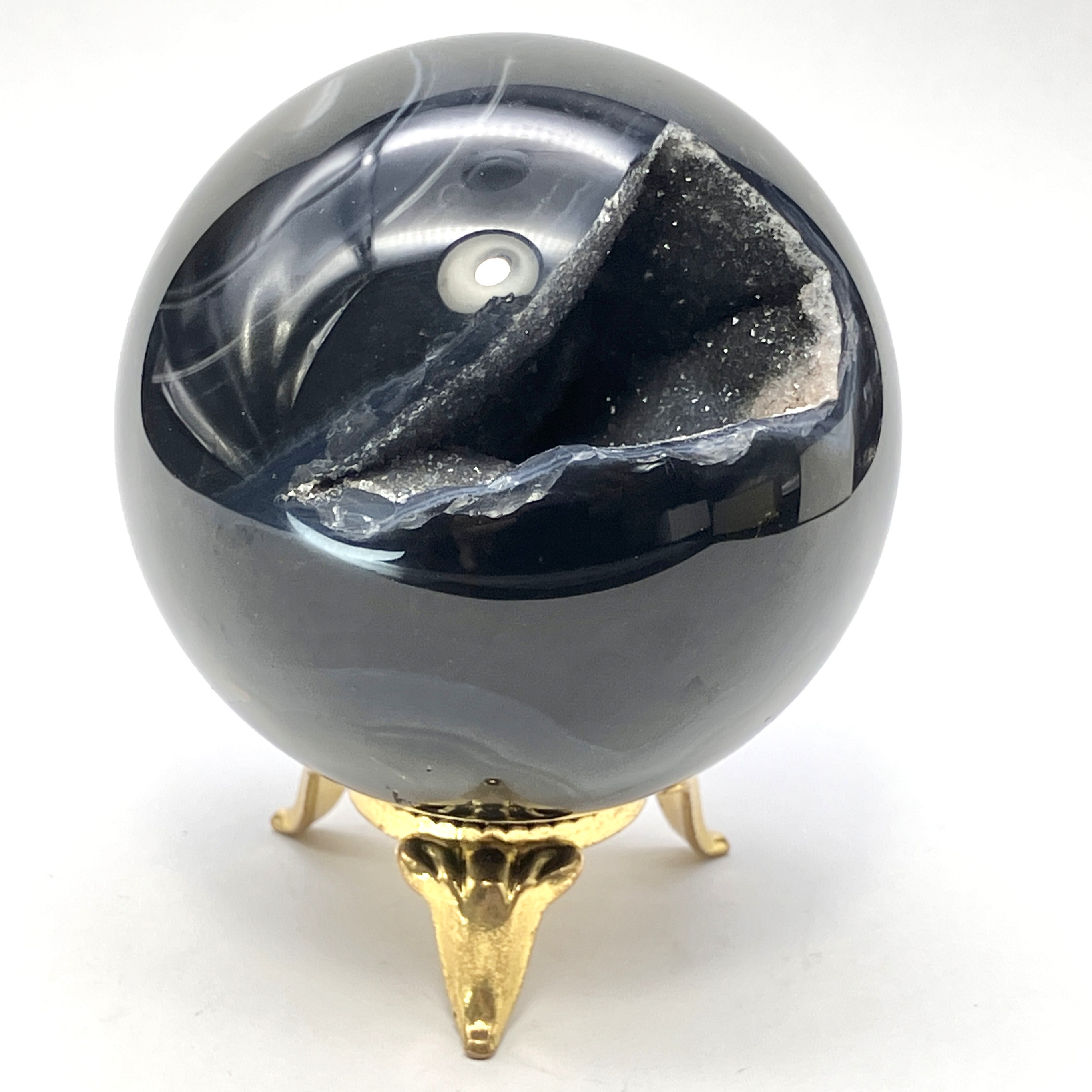 ブラックメノウ丸玉　約250g　No,5066